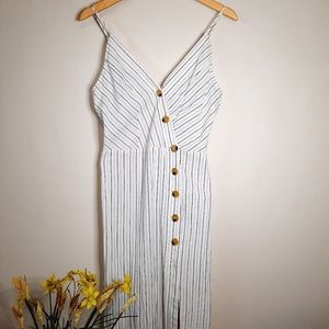 Minimal stripe high slit maxi dress